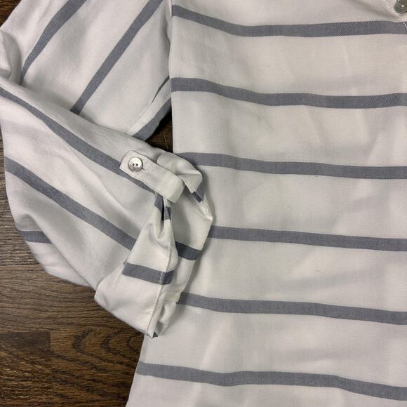 Soft Surroundings Shirt Womens XS Striped Asymmetrical V Neck Tunic Roll Tab - Picture 3 of 10